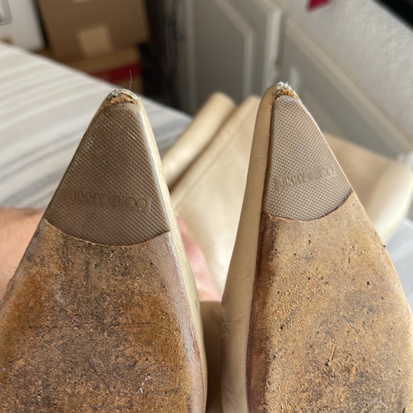 JIMMY CHOO HEELED BOOTS. Sz 37.5 (approx 7). Tan. Zip up back. See all photos! - Picture 14 of 16